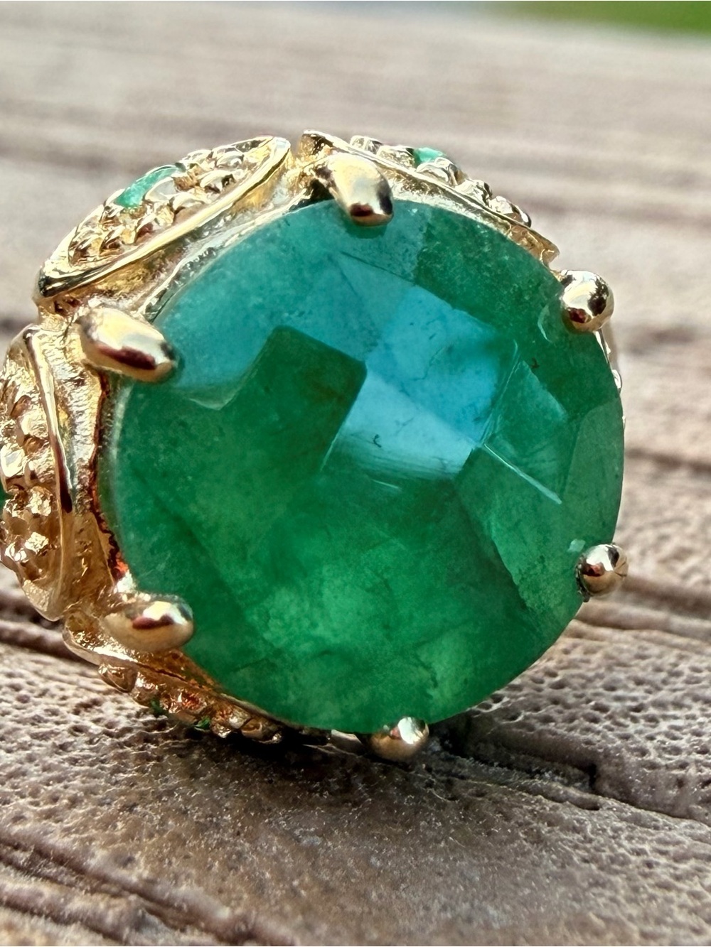 14K Yellow Gold Over Sterling Silver 3.22 CTW AAA Emerald & Diamond Ring Size 7 - Picture 5 of 14